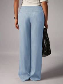Avenya 条纹低腰阔腿及地长裤，双腰带装饰 - 藍色 - 查看 5