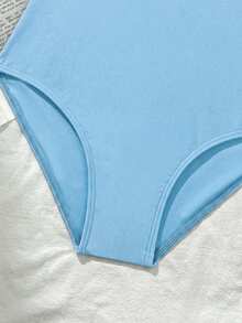 SHEIN Tween Girls' Summer Beach Vacation Contrast Lace Ruched Bust Bow Decor One-Piece Swimsuit - Baby Blue - View 5