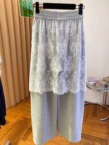 Franclia Lace Decor Fashionable Minimalist Girlisim Loose Straight-Leg Pants, Gift For Friends Golf Pastal Autumn - Grey - View 2