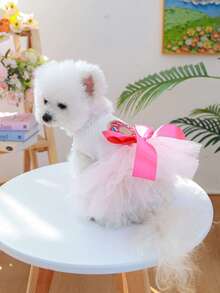 PETSIN 1pc Donut Embroidery Pet Puff Skirt Big Bow Sweet Wind Small Dog Cat Dog Clothes - Pink White - View 5