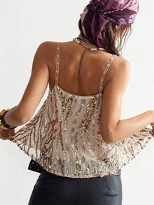 SHEIN BohoFeels Spaghetti Strap Sleeveless Fashionable Summer Casual Sequin Camisole For Women - Multicolor - View 7