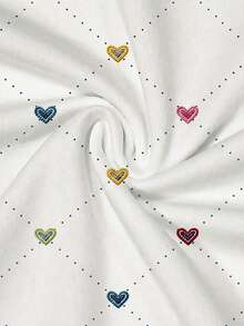 Resyla Camiseta de mujer con efecto de mezclilla, cuello de contraste y estampado de corazón - Blanco - Ver 4