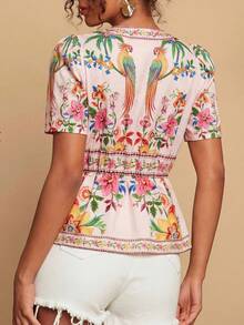 Travachic Women's Casual Tropical Print Blouse - Multicolor - View 2