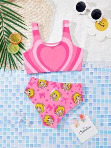 SHEIN Bộ đồ bơi tankini dễ thương có nơ và họa tiết dành cho bé gái, thích hợp cho mùa hè. - Nhiều màu - Xem 2