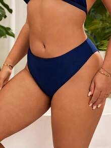 SHEIN Swim Curve 大码女士黑色休闲度假泳装下装 - 藏蓝色 - 查看 5