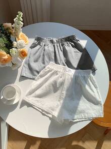 Comfortcana 2件套女士夏季休闲宽松短裤，亚麻蝴蝶结条纹短裤和黑色抽绳裹身短裤套装，适合海滩度假，超短款短裤 - 黑色 - 查看 7