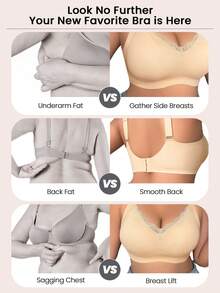Plus Size Wireless Lace Bra With Lift And Side Support, Adjustable Shoulder Straps, Comfortable Daily Wear, Minimalist Design Wedding. - Apricot - View 6