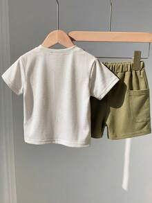 SHEIN 2pcs/Set Baby Boy/Girl Casual Cute Giraffe Print Round Neck Loose Knit Top T-Shirt And Shorts Set, Suitable For Spring/Summer Wear - Multicolor - View 2