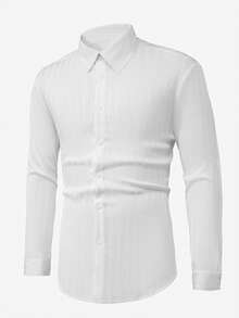 Manfinity CasualCool Men's Solid Color Front Button Casual Long Sleeve Shirt - White - View 3