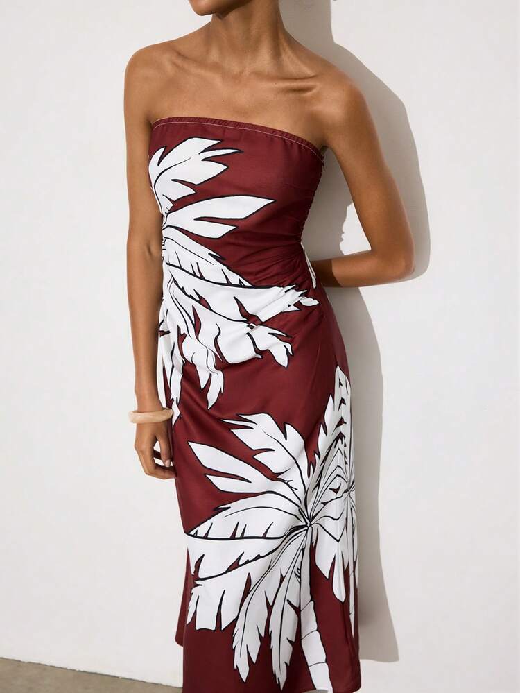 SHEIN Maija Women's Casual Leaf Print Dress,Vacation Outfits Women