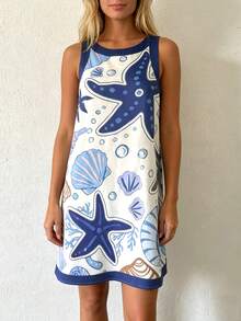 Vaclyn 女士休闲贝壳印花连衣裙，适合派对和外出穿着 - 彩色 - 查看 3