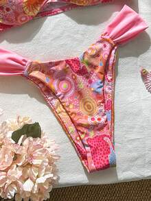 Bộ đồ bơi 2 mảnh SHEIN Swim MOD, thích hợp cho kỳ nghỉ xuân/hè, kiểu dáng tam giác phối ren ngẫu nhiên, cúp ngực và dây mảnh, bikini quây 2 trong 1 dành cho nữ. - Nhiều màu - Xem 5