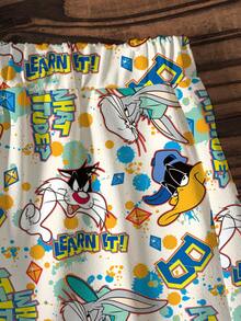 LOONEY TUNES X SHEIN 男童卡通印花T恤套装 - 白色 - 查看 4