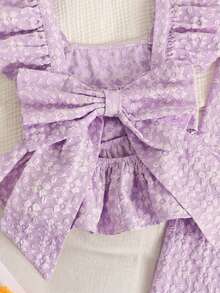 SHEIN 2pcs/Set Tween Girls' Casual Patchwork Solid Color Ruffle Hem Shirt And Pants Outfit - Purple - View 7