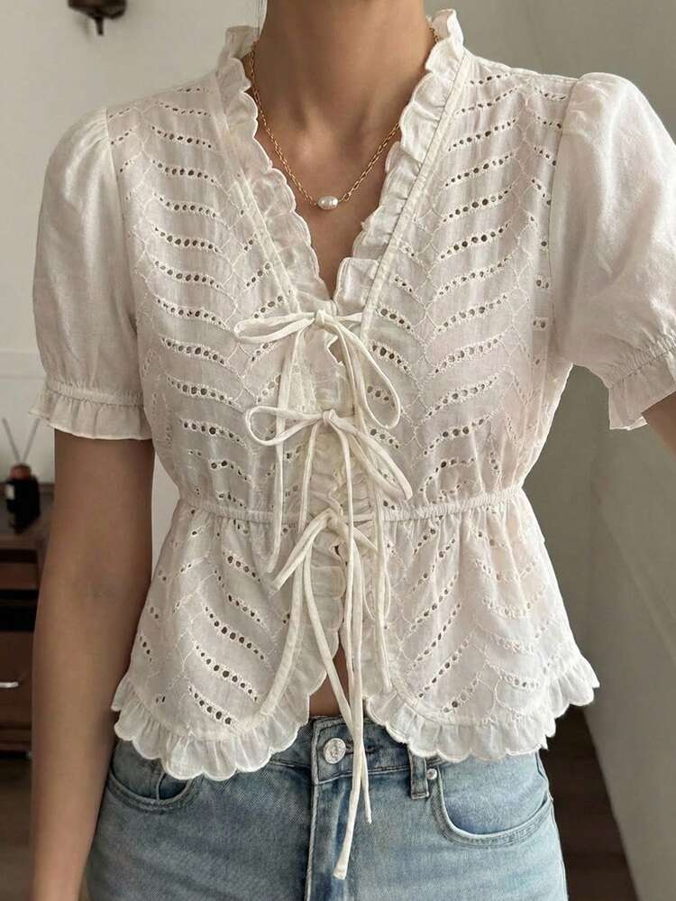 Women's Lace White Casual Vacation Lightweight Jacket, Women's Blouse