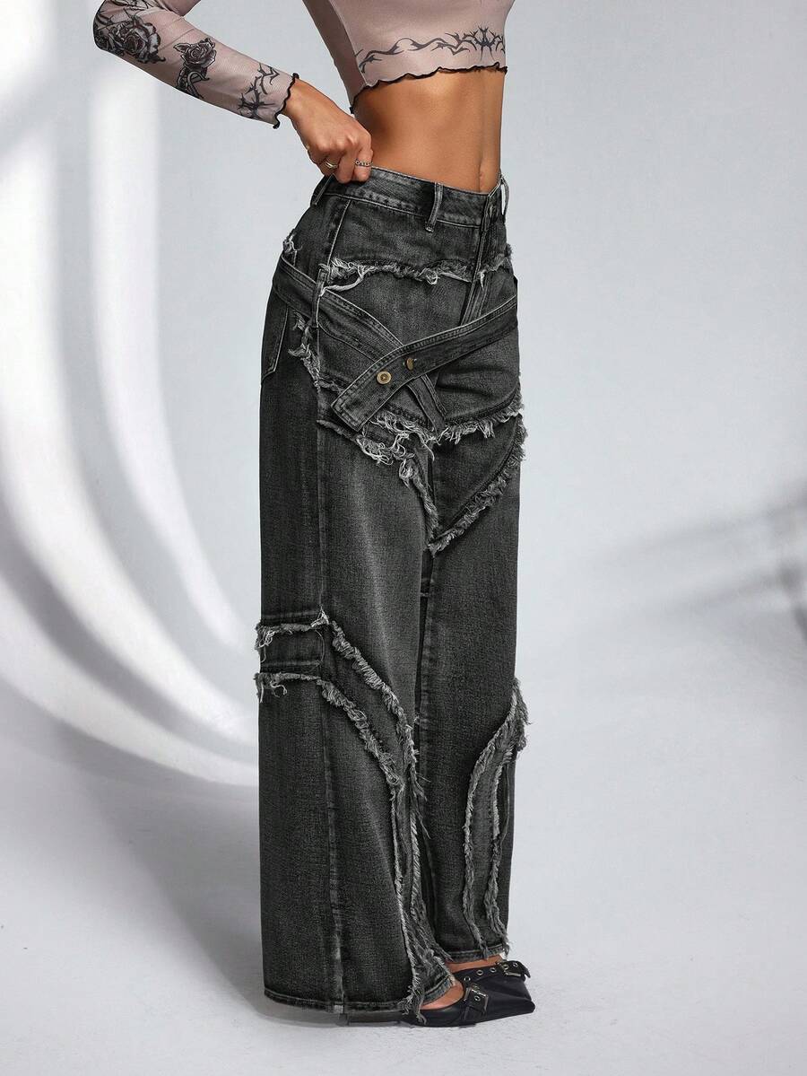 SHEIN PETITE Women's Solid Color Minimalist Everyday Jeans ,Petite Women - Grey - View 1