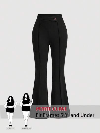 SHEIN PETITE CURVE Pantalones negros acampanados y plisados de talle alto para mujer de talla grande