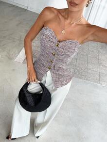 Lavishia 女士纯色抹胸上衣，休闲百搭日常穿着上衣 - 淺粉色 - 查看 6