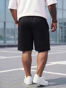 ResortEase Men Plus Size Summer Loose Fit Casual Shorts With Letter Print And Drawstring Waist - Black - View 2