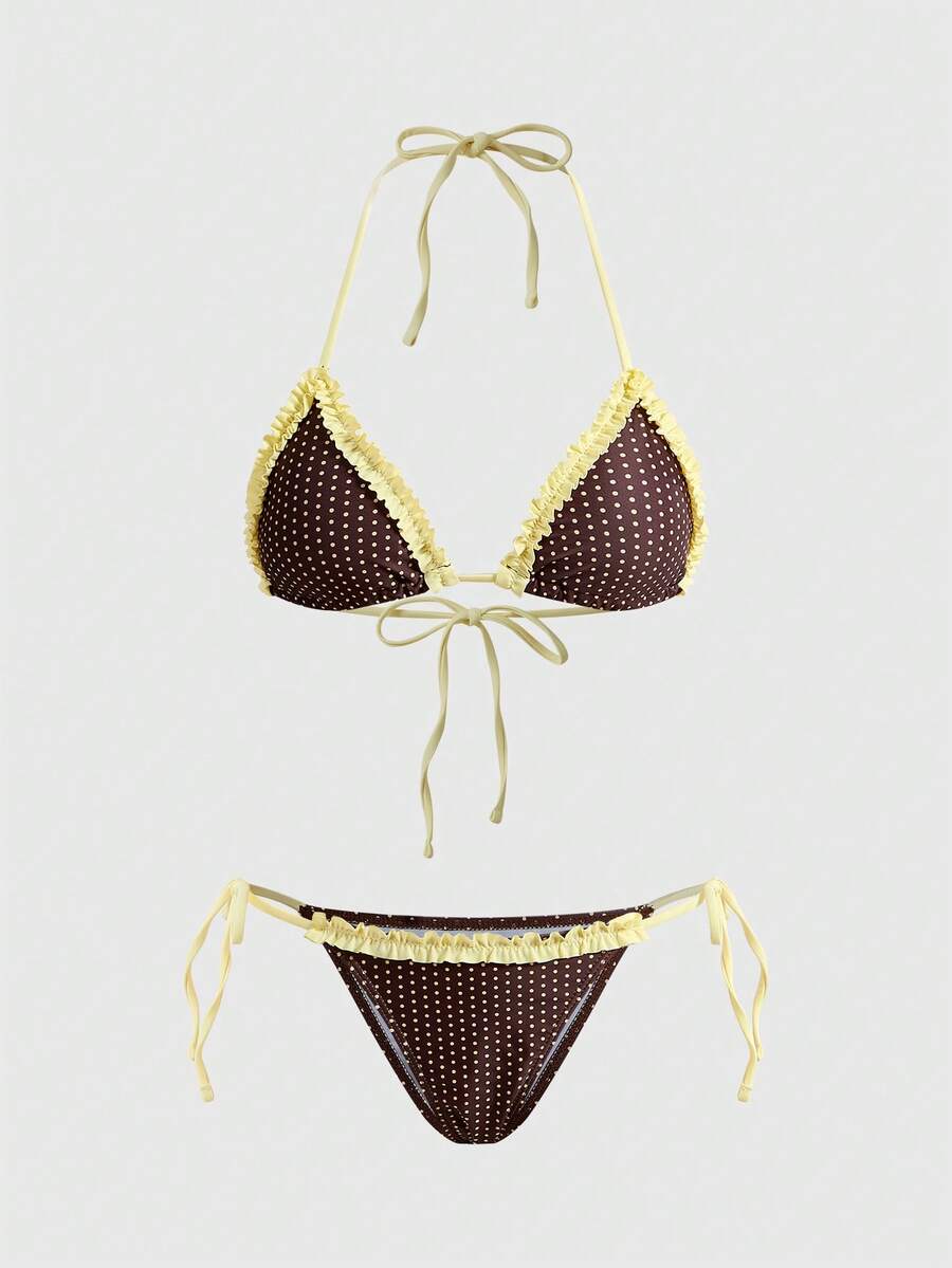 ROMWE Avant Conjunto de bikini de lunares y cuadros retro para mujer, adecuado para salidas, vacaciones, festivales de música, fiestas en la piscina, carnavales y otras ocasiones de verano en la playa