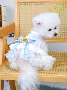 PETSIN 1 bộ quần áo đa năng cho mèo và chó, váy cho thú cưng kẻ caro hoa hướng dương có nơ, váy ren rỗng màu trắng dễ thương cho chó nhỏ. - trắng - Xem 6