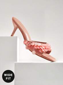 SHUZIA Sandalias tipo mule de tacón bajo Waverly Shell para mujer de ajuste ancho, artículos esenciales de viaje para el verano - Rosa - Ver 5