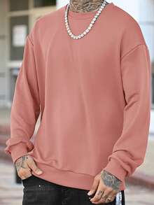 Devon Thys Sudadera de cuello redondo de unicolor para hombres, para primavera y otoño, con manga larga - Rosado Sandía - Ver 3