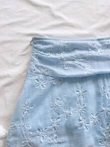 Soleia Women's Floral Embroidery Pleated Casual Cute Versatile Date Vacation Outing Mini Skirt Blue And White Flower Summer - Baby Blue - View 4
