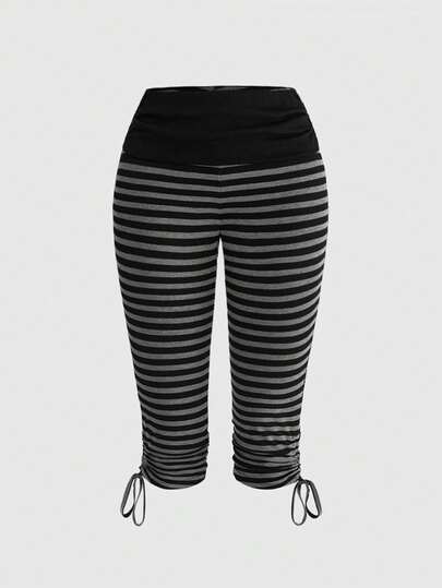 ROMWE Leggings courts rayés polyvalents et à la mode pour femmes, style Y2K