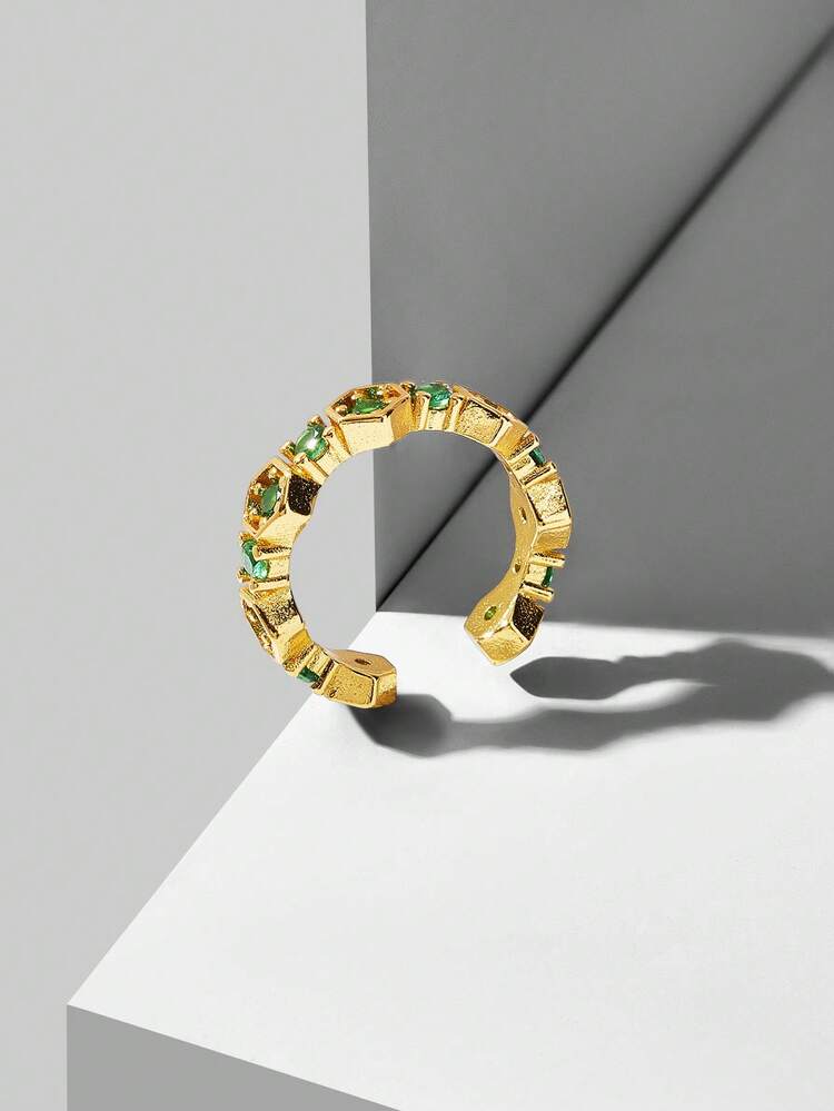 PRE18K GOLD PLATED RHOMBUS GREEN DIAMOND RING