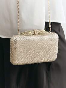 SHECARRY Ladies Clutch Bag, Exquisite Flash Diamond Bow Party Dinner Bag - Champagne - View 1