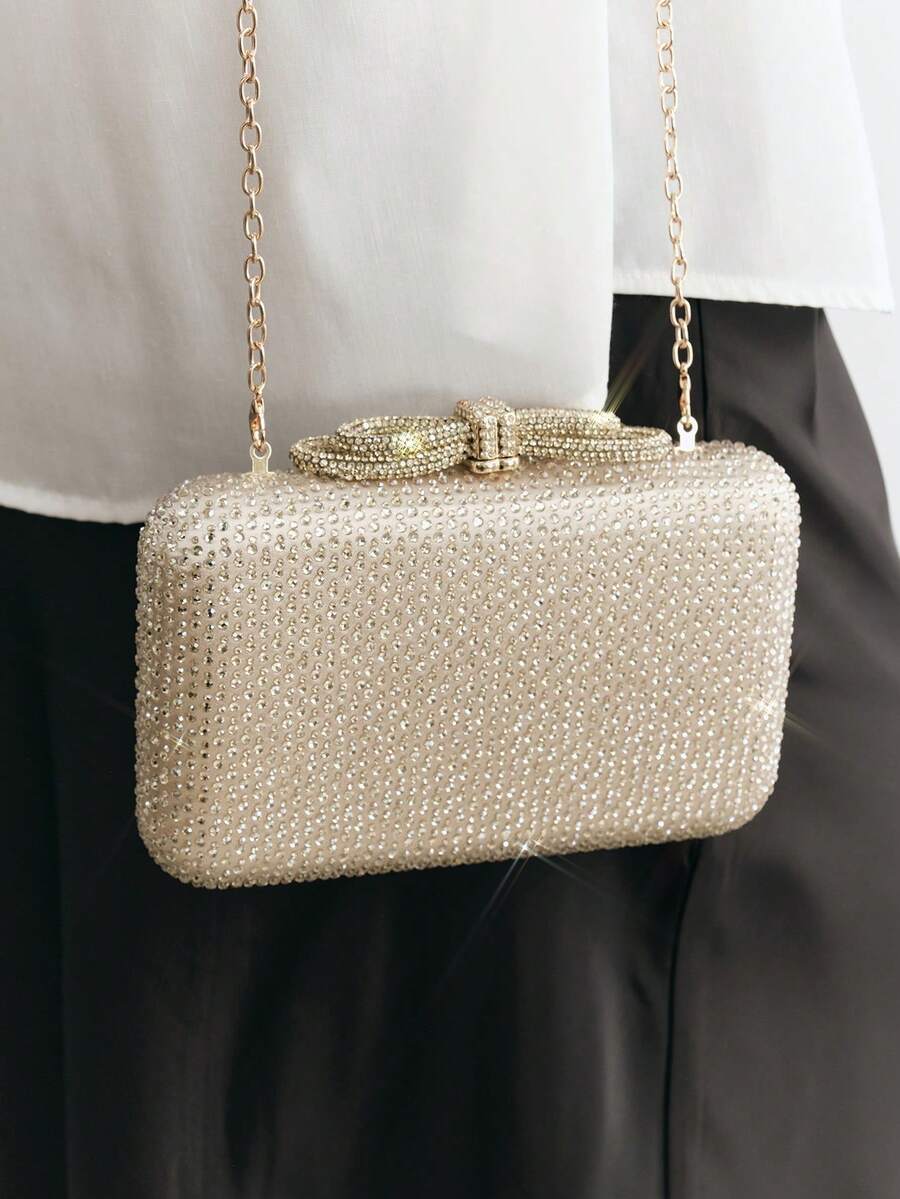 SHECARRY Ladies Clutch Bag, Exquisite Flash Diamond Bow Party Dinner Bag - Champagne - View 1