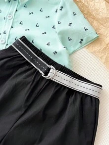 SHEIN 2 Stücke Jungen Minimalistische Silhouette Sommer Urlaubsstil Ozean Muster Kurzarm Hemd und Shorts Set, geeignet für den täglichen Gebrauch, Reisen, Outdoor, Urlaubsfeiern, Sommerurlaub am Strand, Frühling/Sommer - Grün - Übersicht 7