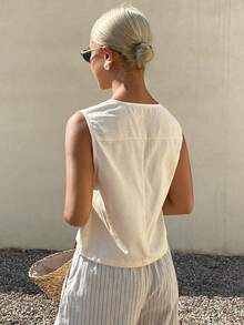 Livesso 女士刺绣单排扣休闲背心外套 - 杏色 - 查看 2