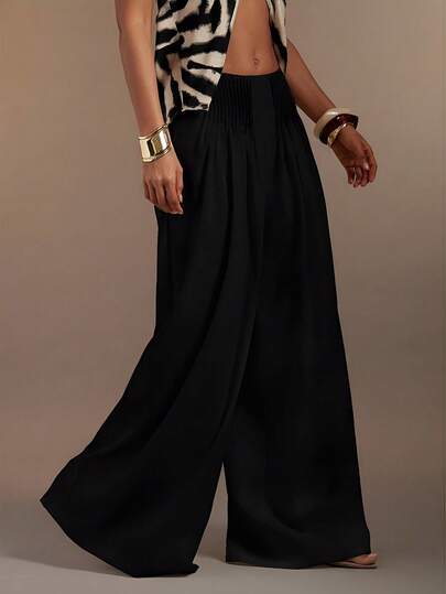 Hauture Women's Sexy Casual Pleated Relaxed Wide Leg Linen Pants