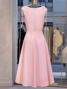 Franclia Đầm midi cổ quấn thanh lịch dành cho nữ, đầm thắt eo kiểu Pháp, đầm nơ thời trang, đầm hồng công sở, đầm hẹn hò, đầm du lịch lãng mạn. - Bụi hồng - Xem 2