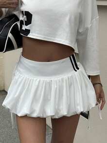 DAZY Contrast Color White Short Flared Skirt, Casual Sports Vacation Summer Skort For Women Tennis School - White - View 3