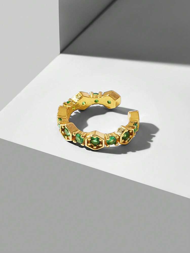 PRE18K GOLD PLATED RHOMBUS GREEN DIAMOND RING