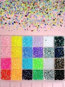 1 boîte de charms à ongles en résine de couleurs mélangées au hasard, strass, diamants plats Aurora Glow, mini pierres rondes avec pinces et stylo pour artisanat DIY, décoration de manucure - Multicolore - Voir 6