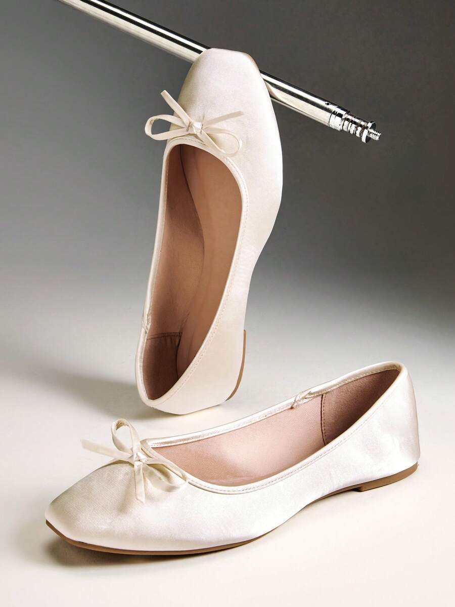 Solezae Women's Casual Elegant Comfortable Satin Ballet Flats - Beige - View 1