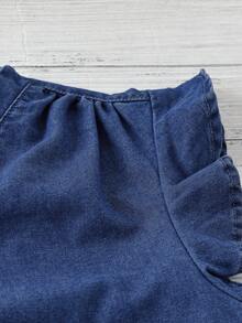 SHEIN LUNE Washed Denim Shirt Top With Playful Ruffle Sleeves Summer Tops For Women Going Out Tops Women - Light Wash - View 6