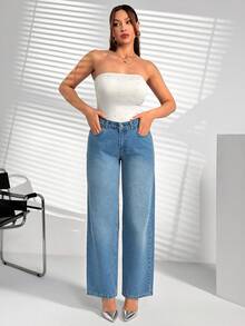 EURMUSE Low Waist Butterfly Rhinestone Detailed Loose Woman Denim Jean Everyday Blue Summer Casual Streetwear Y2k Back-To-School Holiday - Light Wash - View 5