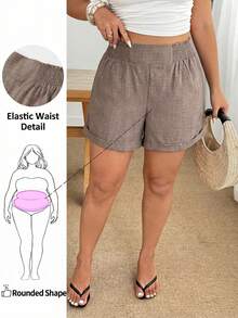 Enliva Pink And Grey Sommar Smart Casual Holiday Plus Size Wide-Leg Shorts,Tummy Control Stretch-Waisted Loose-Fitting Shorts For Apple And Rounded Shape - Khaki - View 1