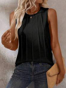EMERY ROSE Áo tank top nữ dáng casual tối giản, màu trơn, chất liệu có họa tiết, thích hợp mặc đi làm hàng ngày, mùa hè. - màu đen - Xem 3
