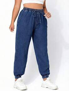 SHEIN EZwear Plus Size Casual Washed Jogger Jeans - Dark Wash - View 4