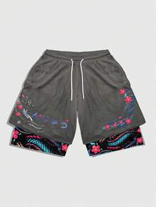 Anime Men's Street Fashion Drawstring 2-In-1 Shorts - Multicolor - View 6
