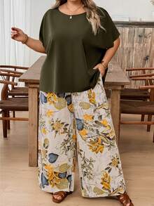 SHEIN CURVE+ 2-Piece Set Of Plus Size Women's Casual Printed Shirt And Pants, Versatile For Spring And Summer, Suitable For Going Out - Multicolor - View 7