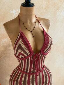 Soleia Women's Halter Strap Striped Tie-Up Fashionable Summer Jumpsuit - Multicolor - View 4