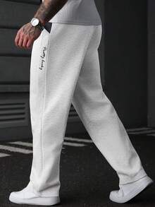 Manfinity Homme Men's Drawstring Waist Casual Everyday Sweatpants - Grey - View 4