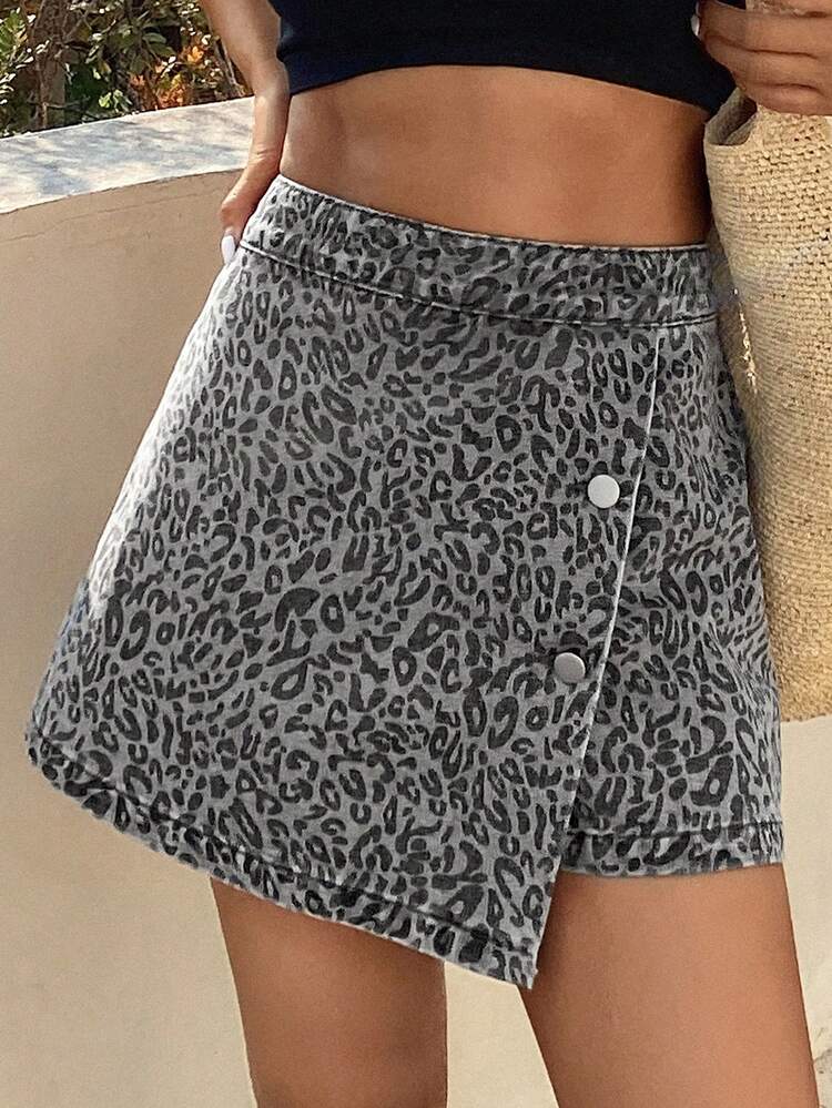 Leopard Print Loose Casual Zipper Skirt, Suitable For Spring & Summer Holiday Outfits